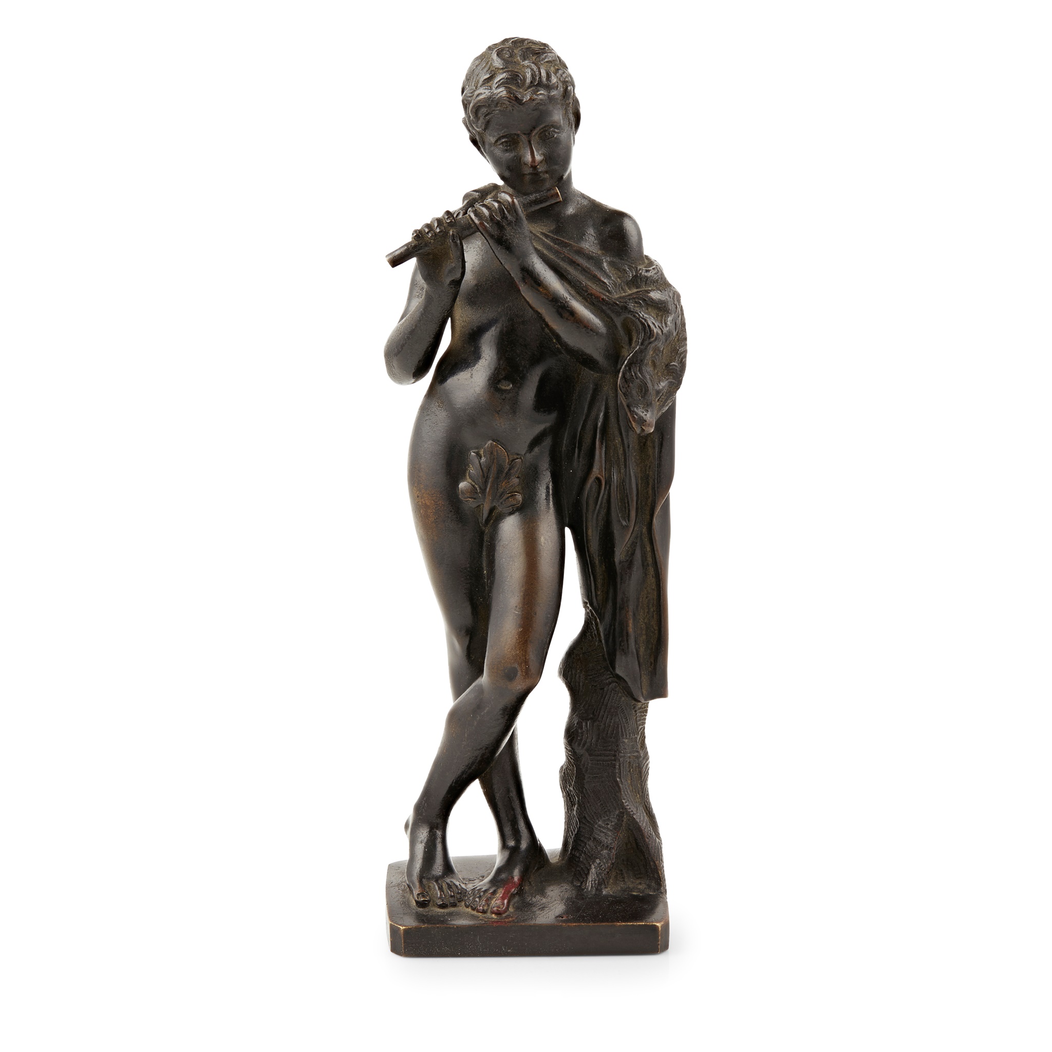 AFTER THE ANTIQUE, ITALIAN OR FRENCH BRONZE FIGURE OF A YOUNG SATYR PLAYING THE FLUTE 
